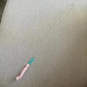 Light pink and blue beaded string necklace long boho feminine Festival